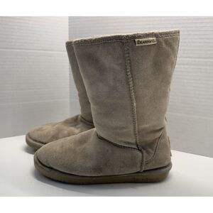 Bearpaw Women's 610W Emma Short Boots Beige Suede Sheepskin Wool‎ Lining Size 7